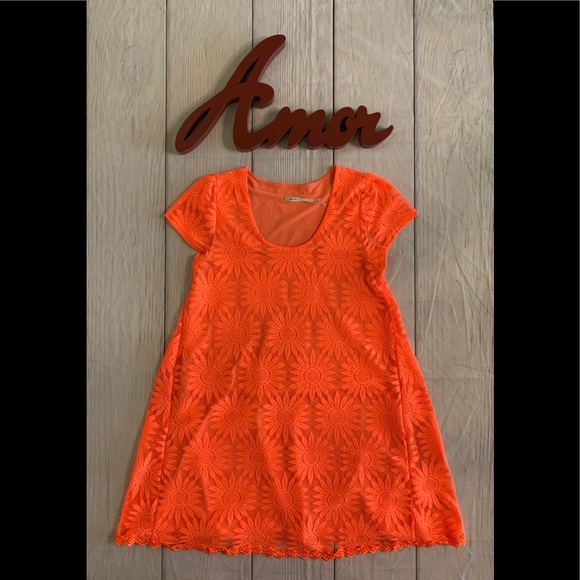 Kimchi Blue Sz Medium Orange Sunflower Lace Dress - Picture 13 of 13